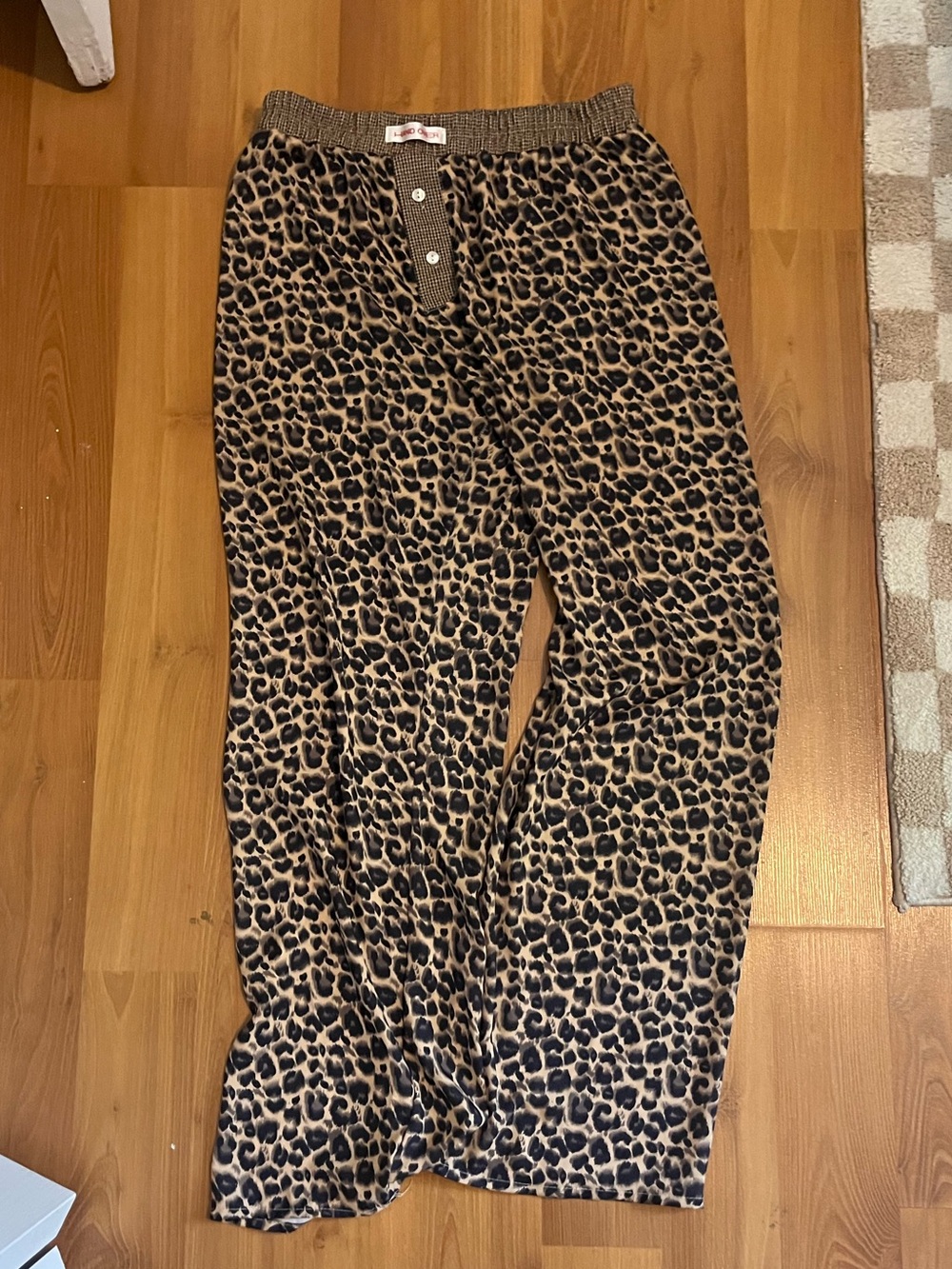 Ex-Boyfriends Leopard Print Elastic Waist Pants - Light Gray & Tan